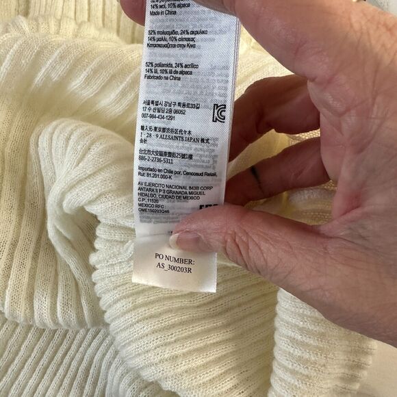 Allsaints Cream Ribbed Design Long Sleeve Round Neck Thin Light Sweater L - Picture 12 of 12